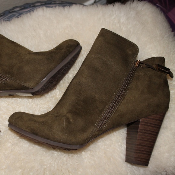 Olive Stacked Heel Bootie - Picture 2 of 8